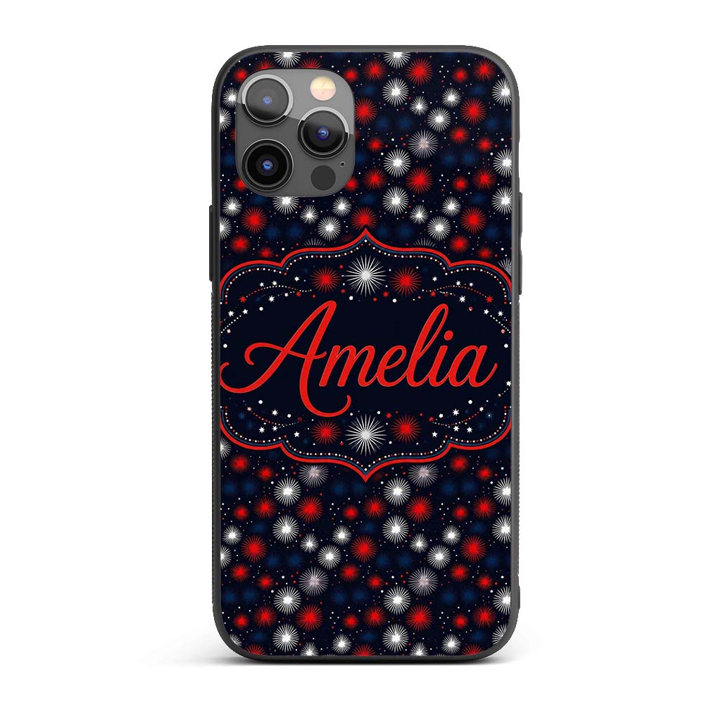 Red White Blue Fireworks Seamless Pattern Festive Custom Name Protective Phone Case Mobile Cover Durable Everyday Smartphone Shock Resistant