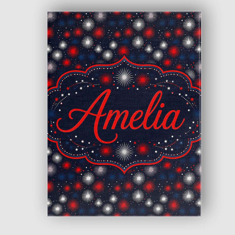 Personalised Name Red White Blue Fireworks Custom Unique Gift Idea Elegant Feature Canvas Wall Art Print Decor Picture Ready to Hang