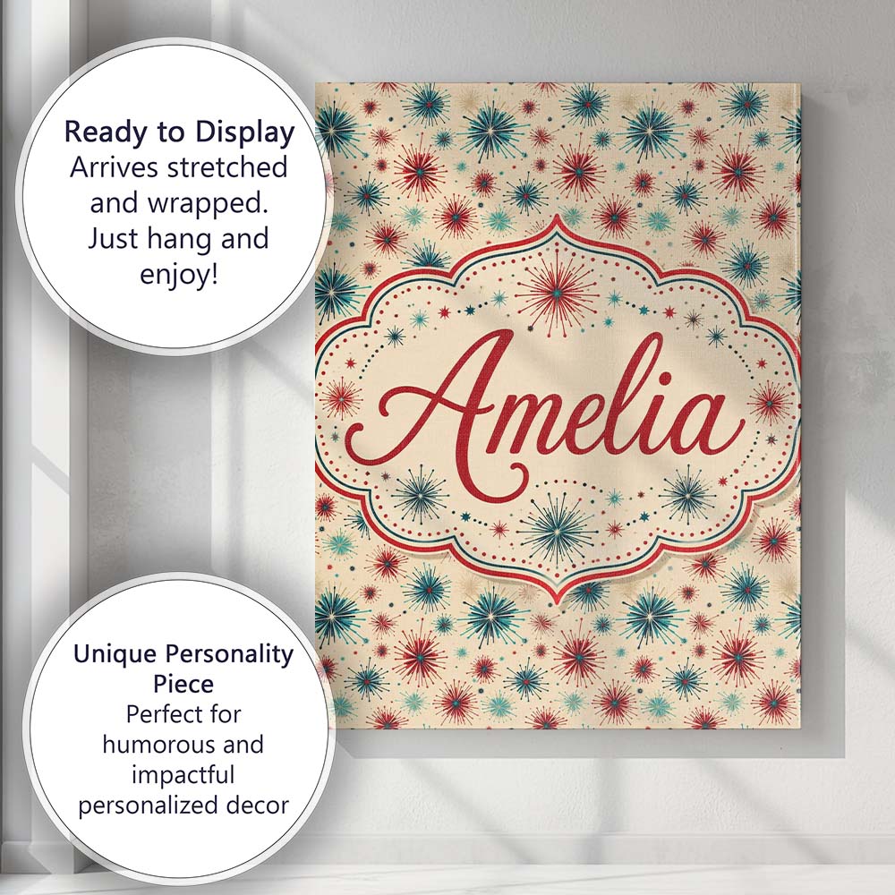 Personalised Name Red Blue Starburst Custom Premium Decorative Design Modern Room Accent Canvas Wall Art Print Decor Picture Ready to Hang
