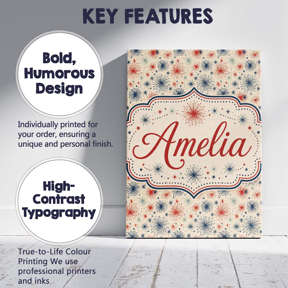 Personalised Name Red Blue Patriotic Custom Premium Decorative Design Modern Room Accent Canvas Wall Art Print Decor Picture Ready to Hang