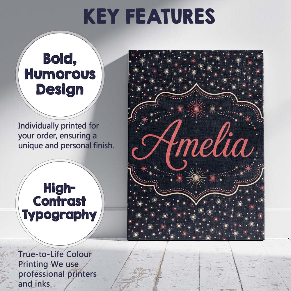 Personalised Name Pink White Firework Custom Modern Room Accent Creative Decorator Style Canvas Wall Art Print Decor Picture Ready to Hang