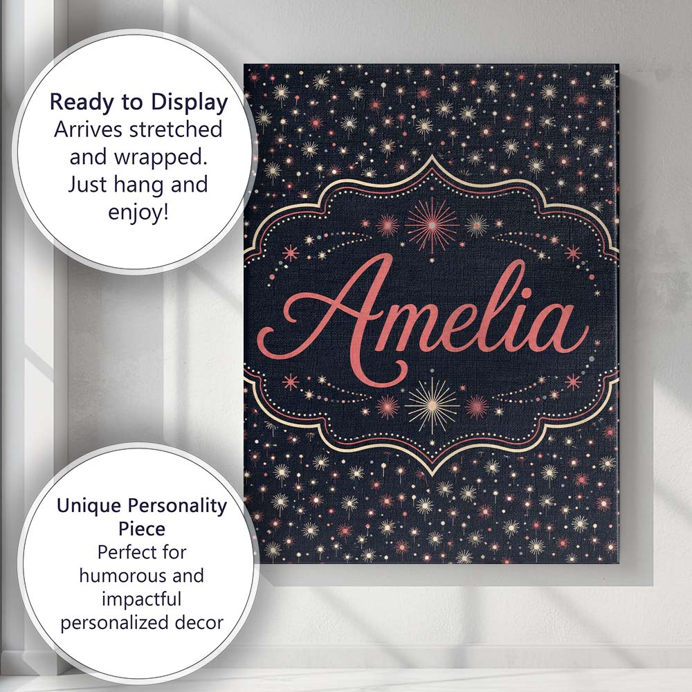Personalised Name Pink White Firework Custom Modern Room Accent Creative Decorator Style Canvas Wall Art Print Decor Picture Ready to Hang