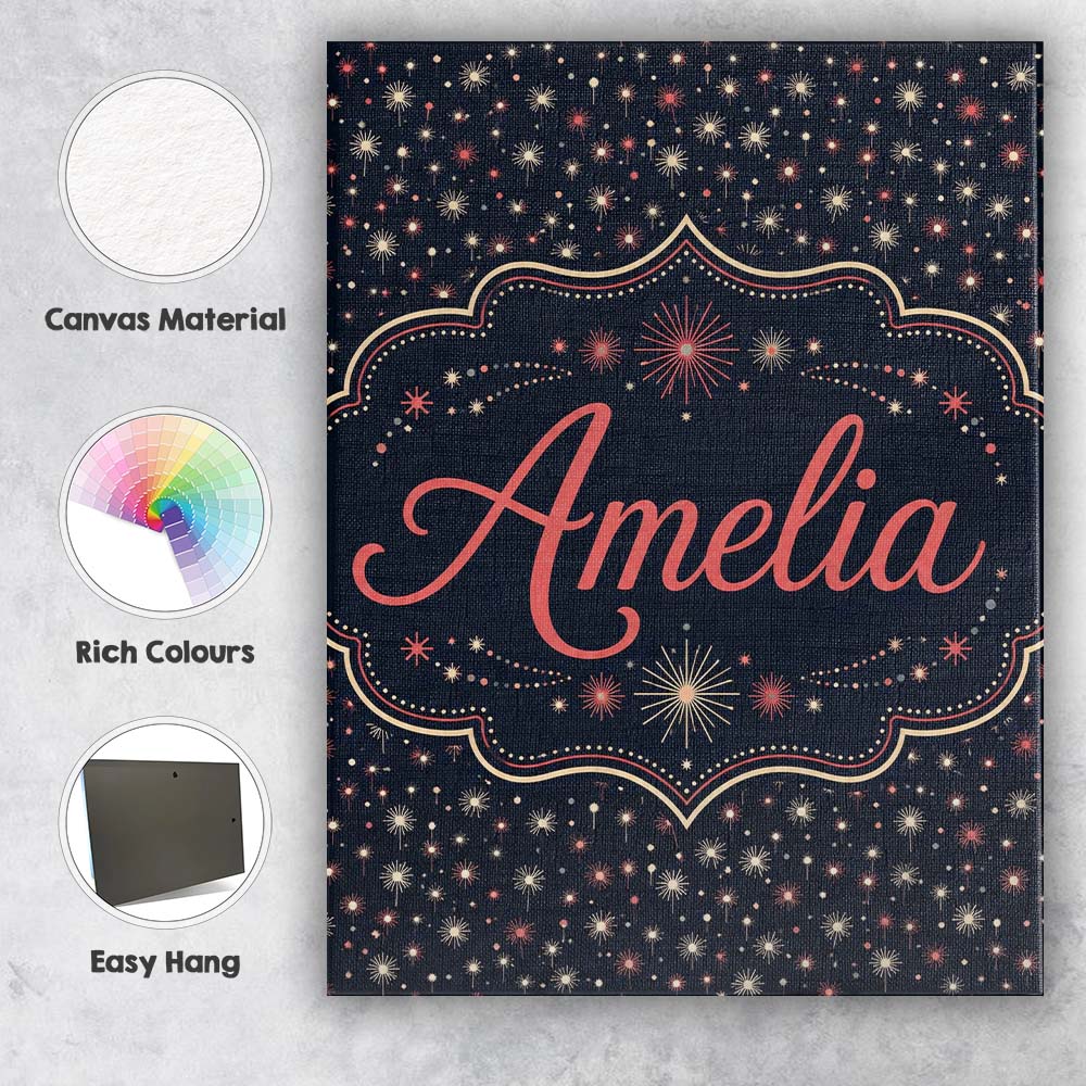 Personalised Name Pink White Firework Custom Modern Room Accent Creative Decorator Style Canvas Wall Art Print Decor Picture Ready to Hang