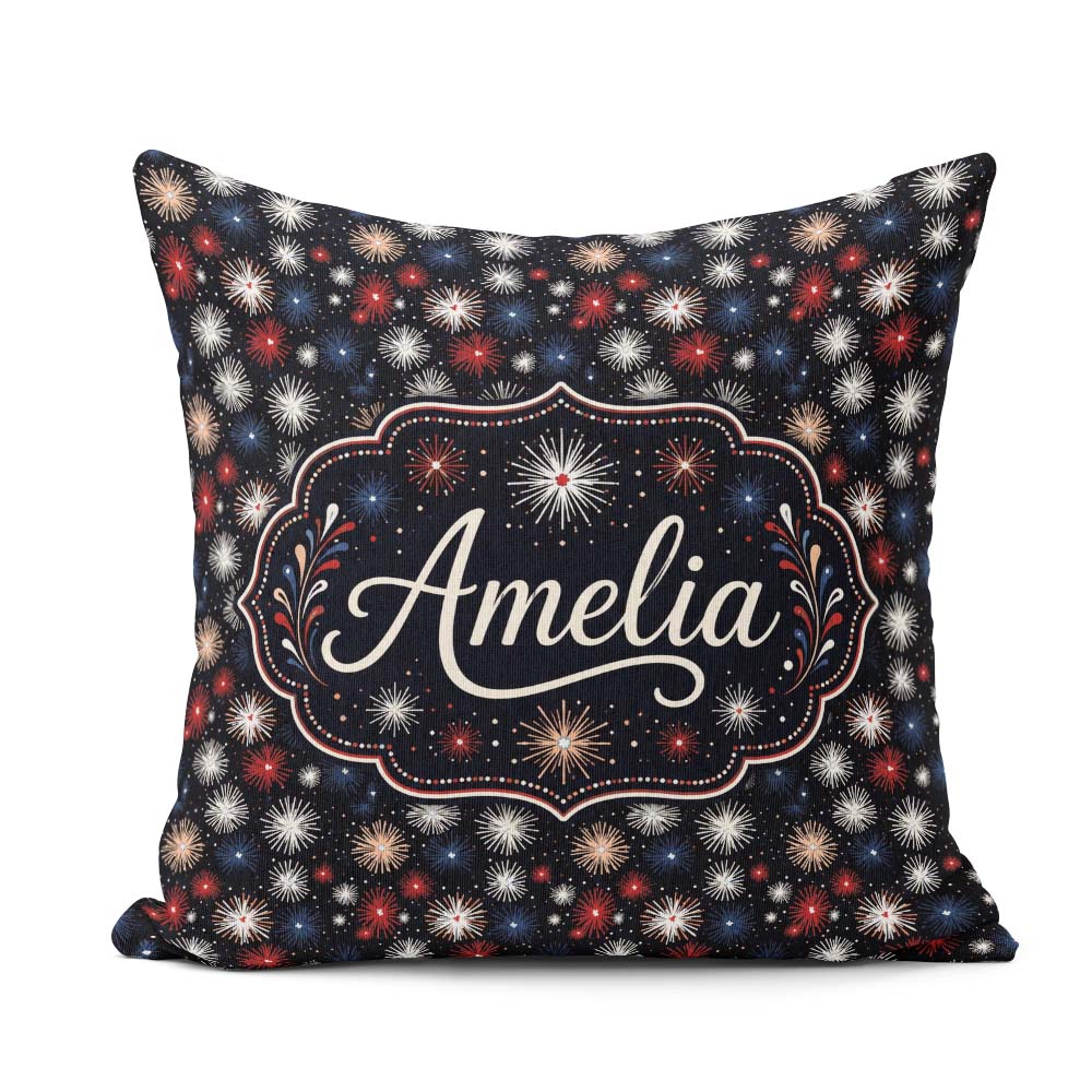 Custom Name Classic Red White Blue Fireworks Seamless Patriotic Square Filled Cushion Throw Pillow Sofa Bed Home Decor Zip Washable UK Made