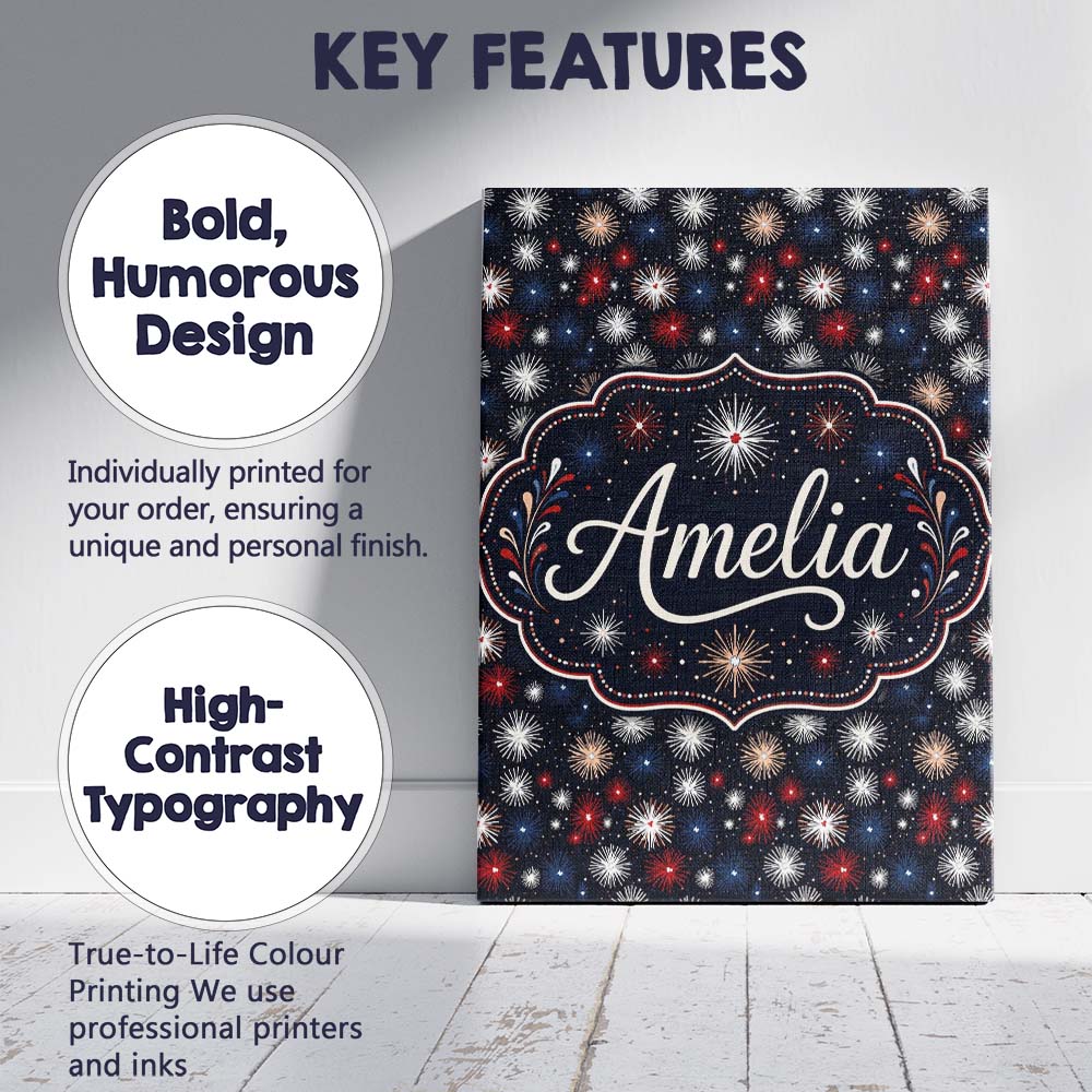 Personalised Name Classic Red White Blue Custom Unique Gift Idea Elegant Feature Canvas Wall Art Print Decor Picture Ready to Hang