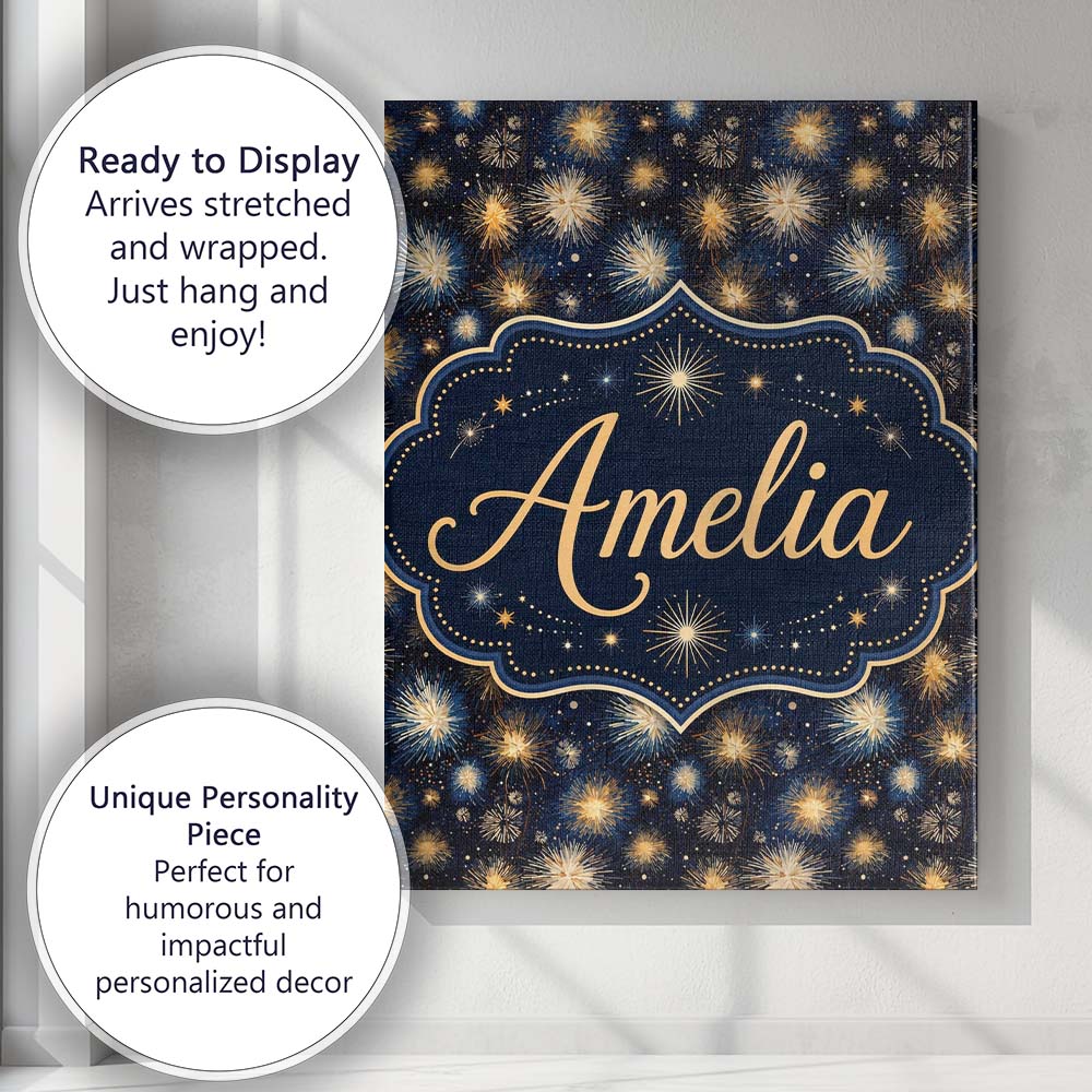Personalised Name Golden Spark Fireworks Custom Unique Gift Idea Elegant Feature Canvas Wall Art Print Decor Picture Ready to Hang