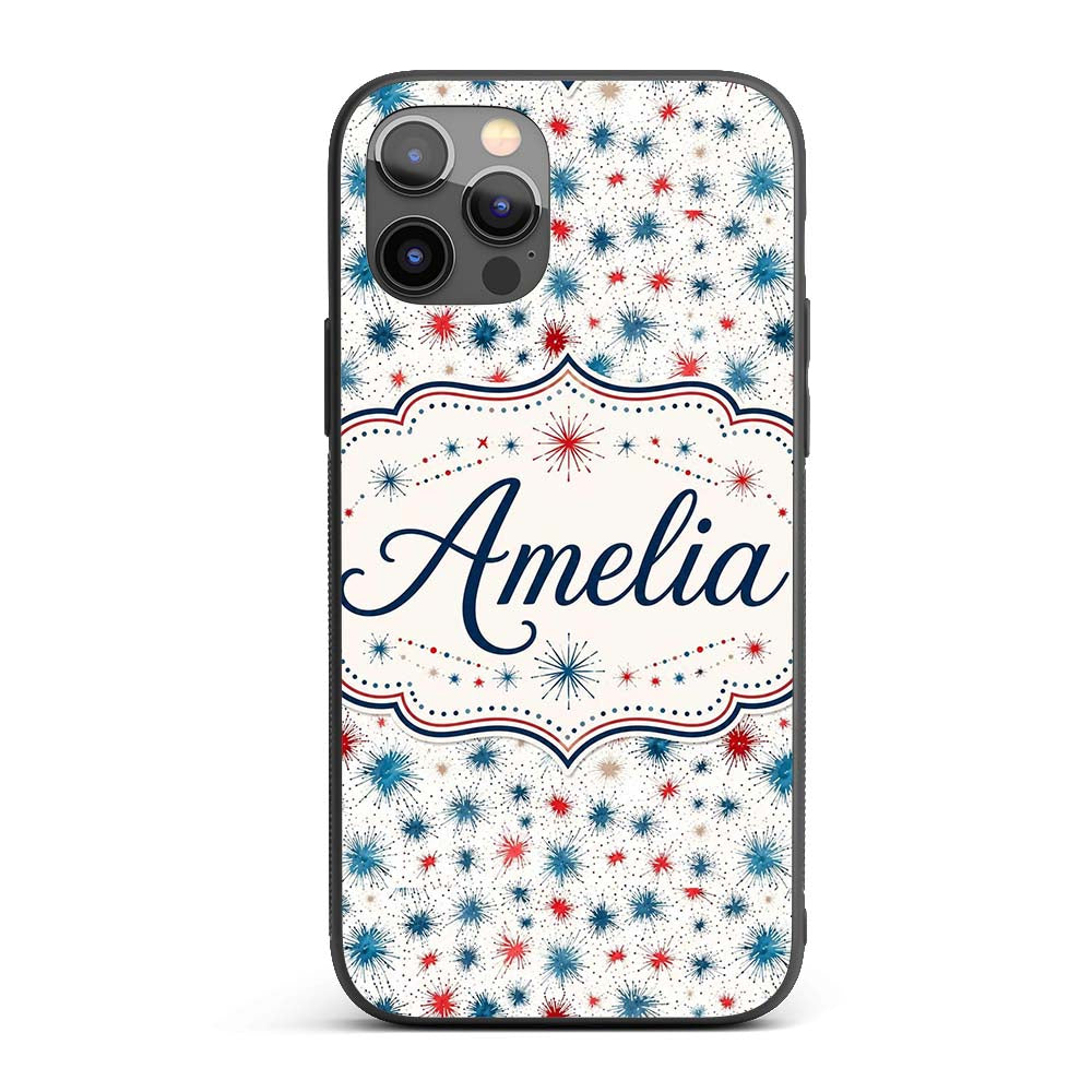 Red Blue Starburst Firework Dots Printed Design Custom Name Protective Phone Case Mobile Cover Durable Everyday Smartphone Shock Resistant