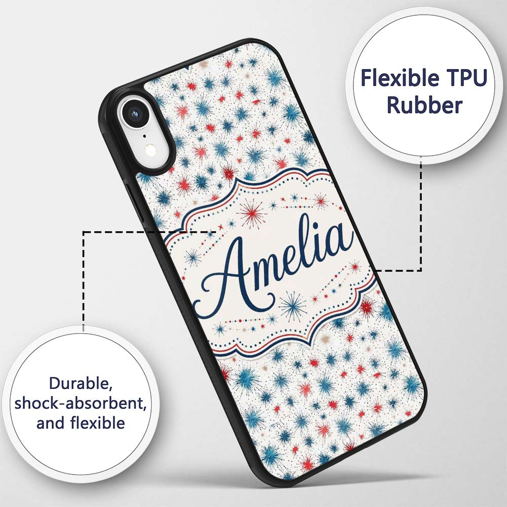 Red Blue Starburst Firework Dots Printed Design Custom Name Protective Phone Case Mobile Cover Durable Everyday Smartphone Shock Resistant