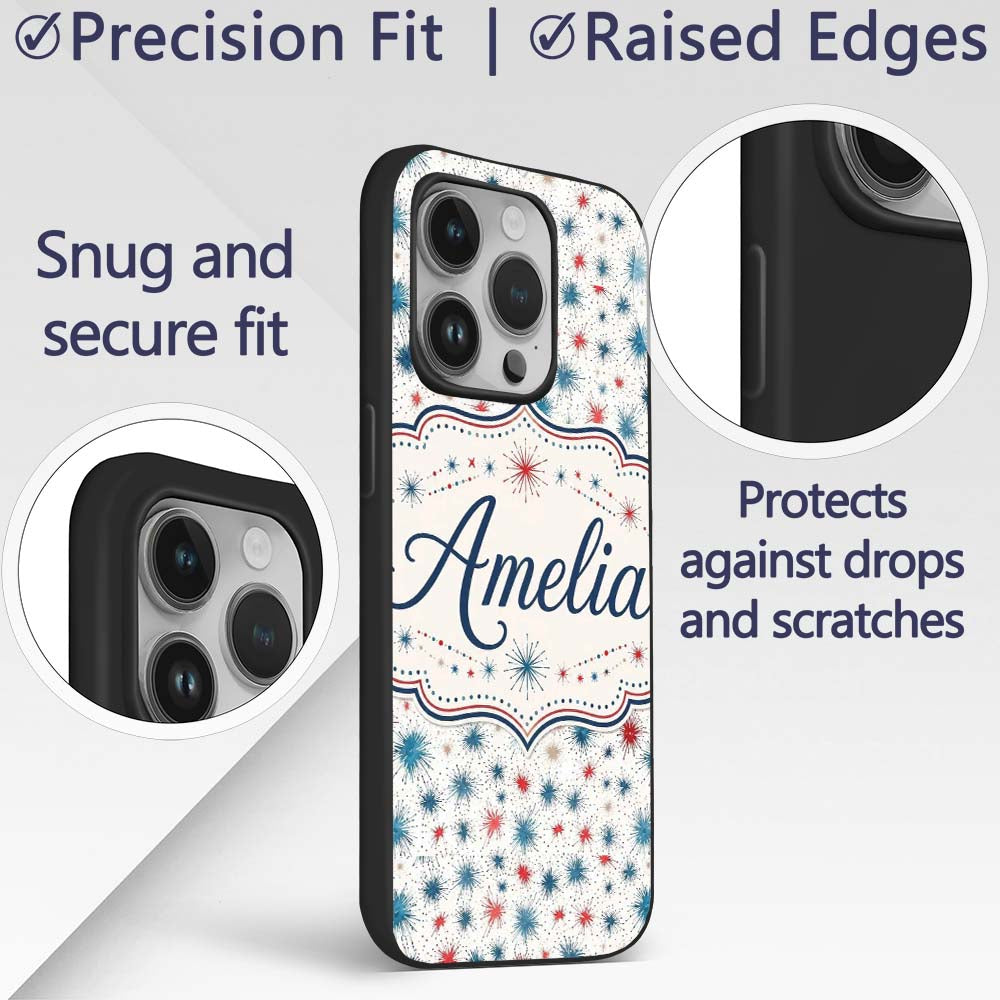 Red Blue Starburst Firework Dots Printed Design Custom Name Protective Phone Case Mobile Cover Durable Everyday Smartphone Shock Resistant