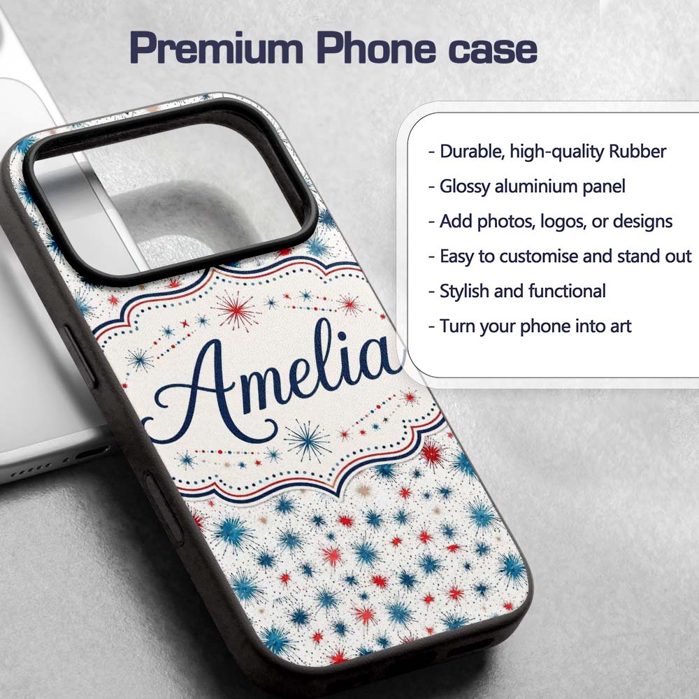 Red Blue Starburst Firework Dots Printed Design Custom Name Protective Phone Case Mobile Cover Durable Everyday Smartphone Shock Resistant