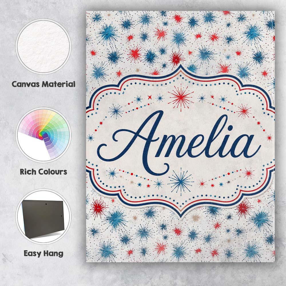 Personalised Name Red Blue Starburst Custom Premium Decorative Design Modern Room Accent Canvas Wall Art Print Decor Picture Ready to Hang