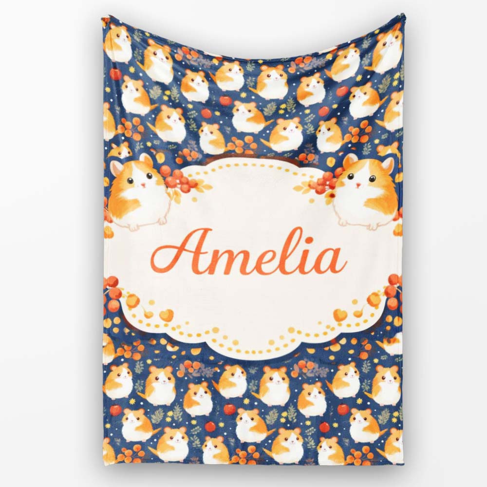 Cute Hamster Floral Apple Garden Seamless Pattern Cute Unique Gift Personalised Custom Name Super Soft Fleece Blanket Bed Sofa Throw