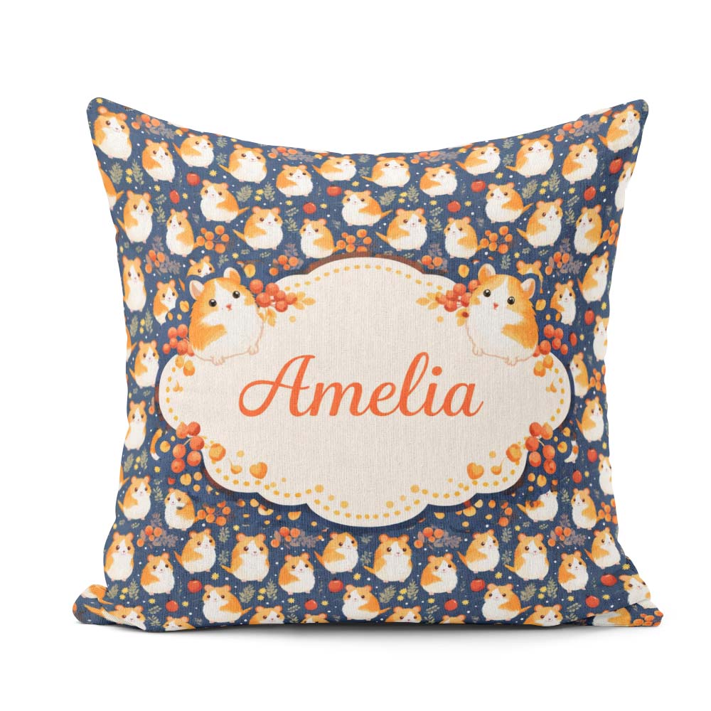 Custom Name Cute Hamster Floral Apple Garden Seamless Pattern Square Filled Cushion Throw Pillow Sofa Bed Home Decor Zip Washable UK Made