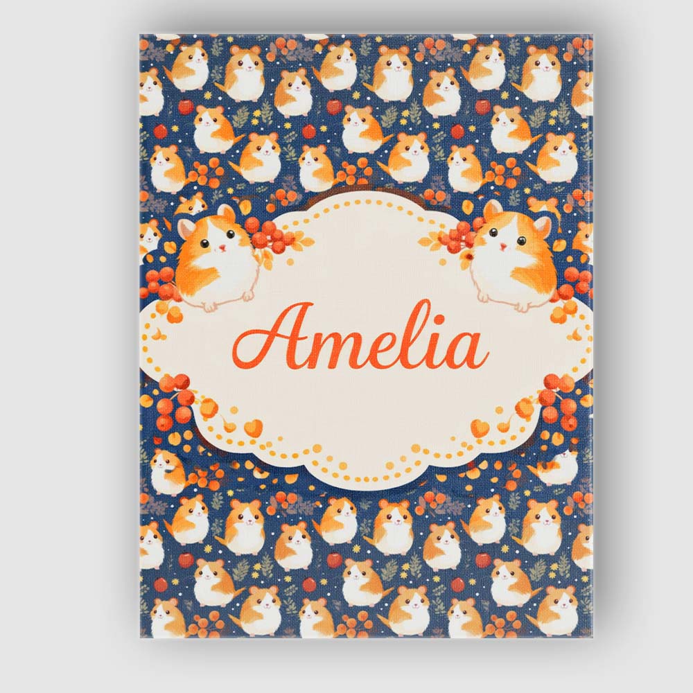 Personalised Name Cute Hamster Floral Apple Garden Seamless Pattern Custom Canvas Wall Art Print Decor Picture Ready to Hang