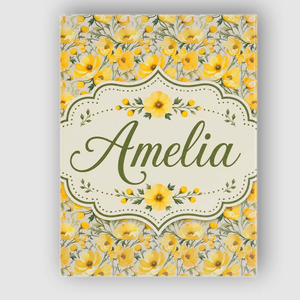 Personalised Name Yellow Poppy Blossom Custom Modern Room Accent Elegant Feature Canvas Wall Art Print Decor Picture Ready to Hang
