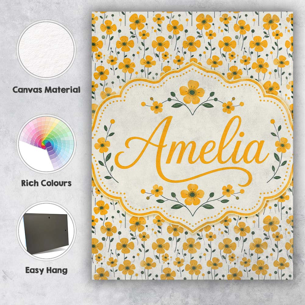 Personalised Name Minimal Yellow Daisy Custom Modern Room Accent Elegant Feature Canvas Wall Art Print Decor Picture Ready to Hang