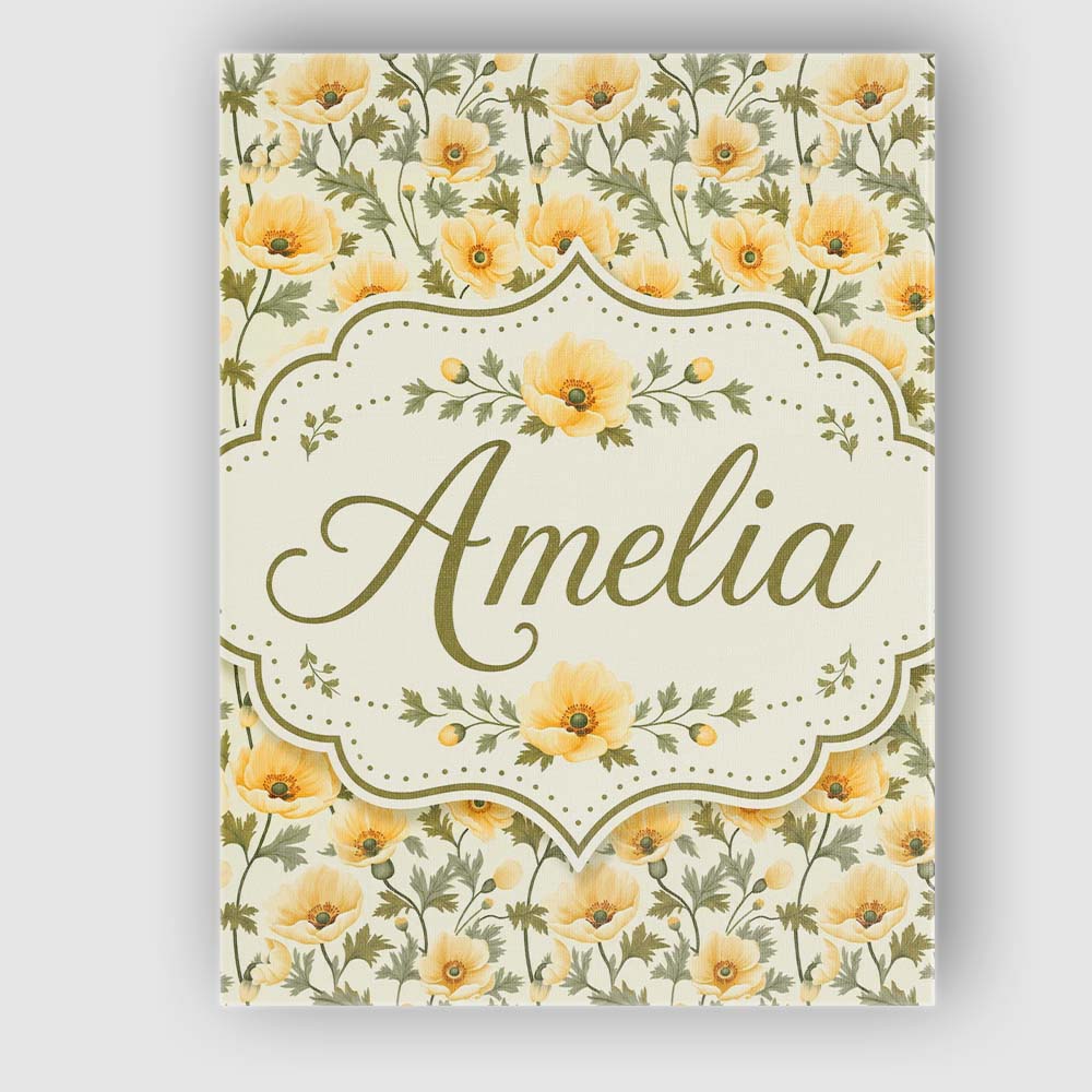 Personalised Name Soft Beige Poppy Floral Custom Unique Gift Idea Elegant Feature Canvas Wall Art Print Decor Picture Ready to Hang