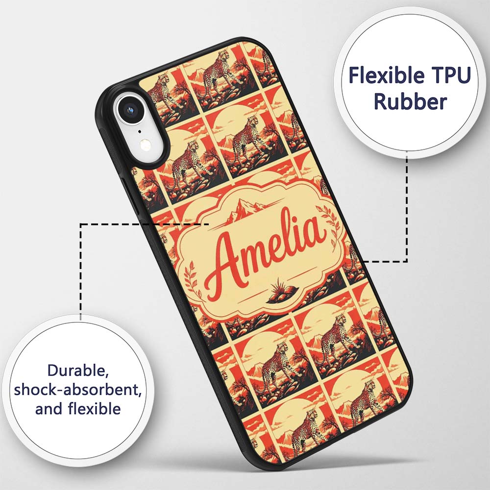 Cheetah Landscape Red Sunset Scenic Seamless Custom Name Protective Phone Case Mobile Cover Durable Everyday Smartphone Shock Resistant