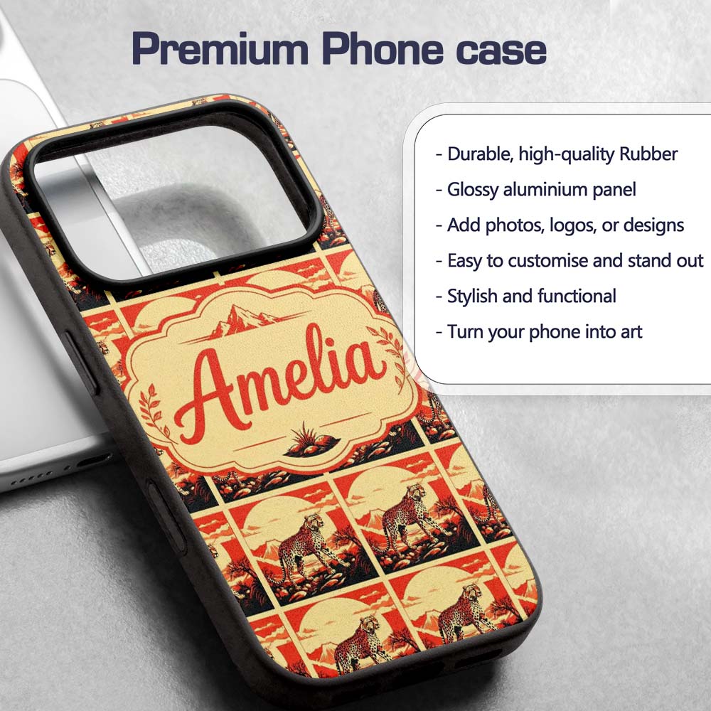 Cheetah Landscape Red Sunset Scenic Seamless Custom Name Protective Phone Case Mobile Cover Durable Everyday Smartphone Shock Resistant
