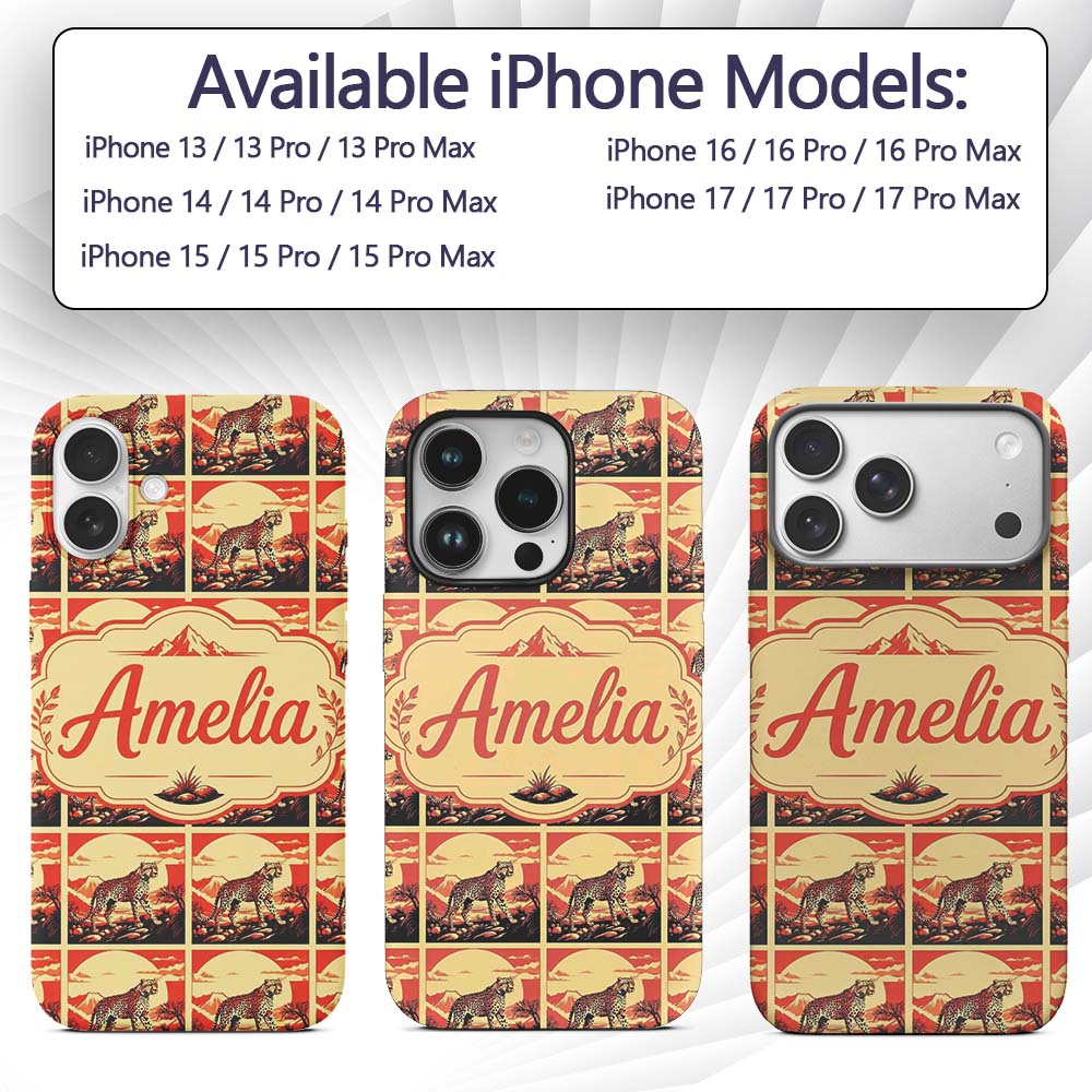 Cheetah Landscape Red Sunset Scenic Seamless Custom Name Protective Phone Case Mobile Cover Durable Everyday Smartphone Shock Resistant