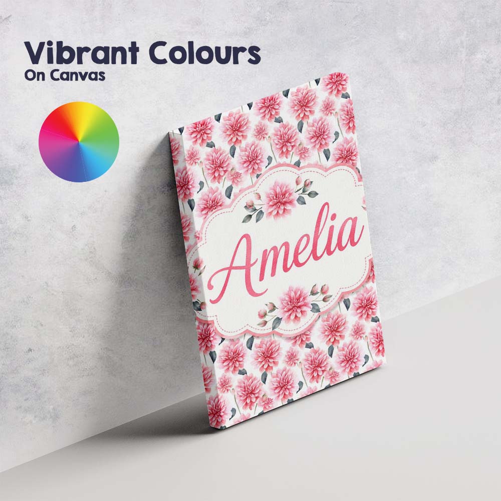 Personalised Name Soft Pink Dahlia Floral Custom Unique Gift Idea Elegant Feature Canvas Wall Art Print Decor Picture Ready to Hang
