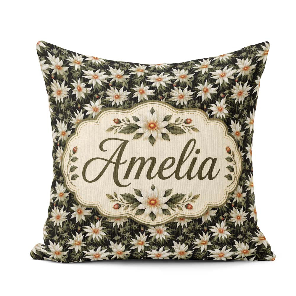 Custom Name White Clematis Flowers Background Seamless Botanical Square Filled Cushion Throw Pillow Sofa Bed Home Decor Zip Washable UK Made