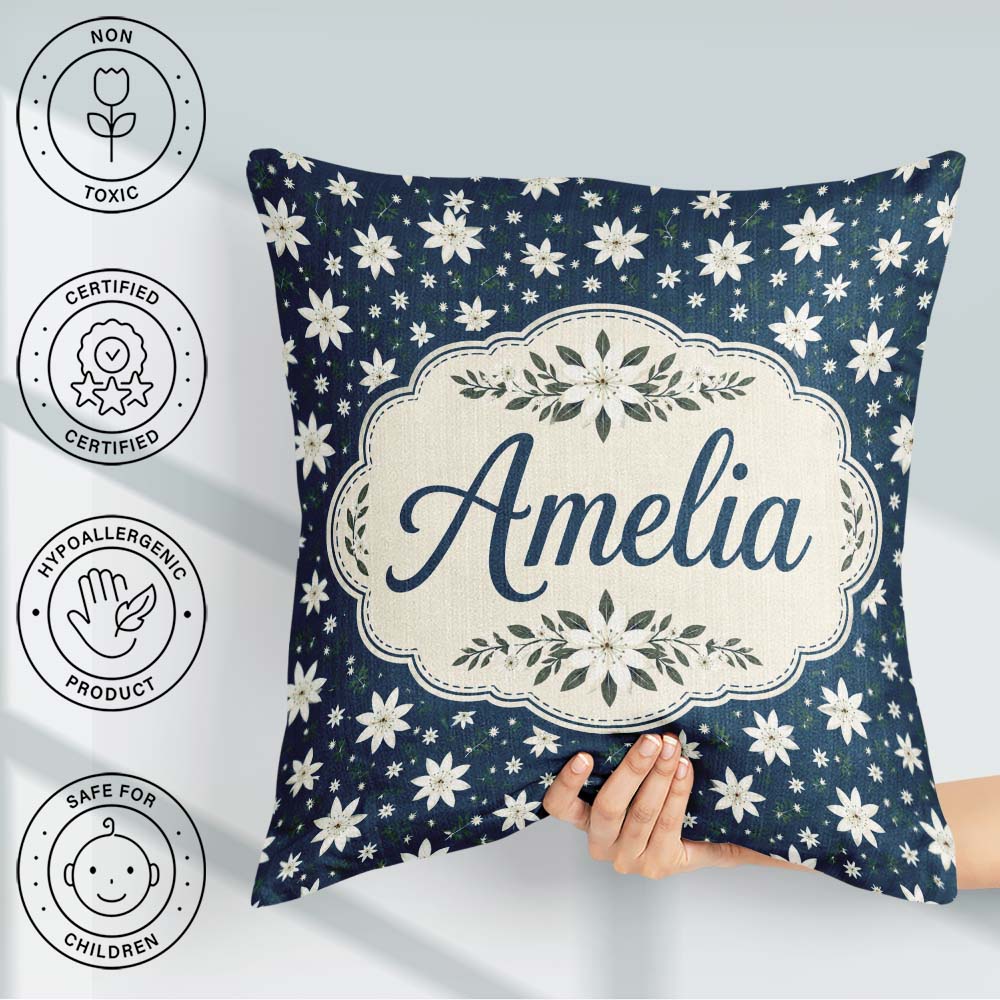 Custom Name Small White Scatter Navy Background Seamless Pattern Square Filled Cushion Throw Pillow Sofa Bed Home Decor Zip Washable UK Made
