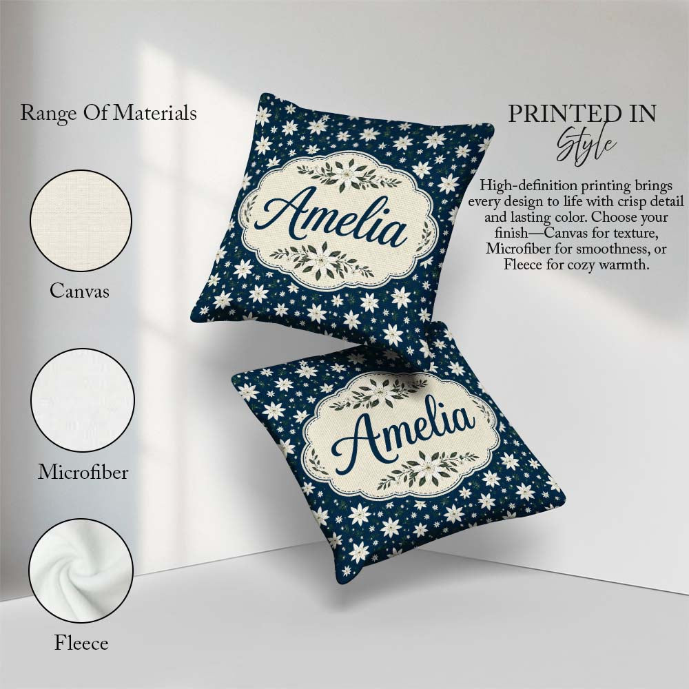 Custom Name Small White Scatter Navy Background Seamless Pattern Square Filled Cushion Throw Pillow Sofa Bed Home Decor Zip Washable UK Made