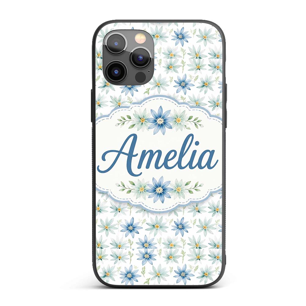 Blue Floral Watercolor Seamless Pattern Soft Custom Name Protective Phone Case Mobile Cover Durable Everyday Smartphone Shock Resistant