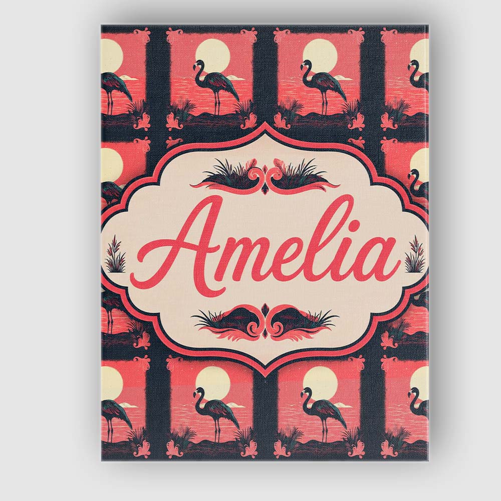 Personalised Name Dark Flamingo Moonlight Custom Unique Gift Idea Elegant Feature Canvas Wall Art Print Decor Picture Ready to Hang