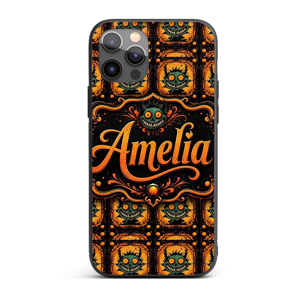 Grinning Monster Halloween Pumpkin Scene Seamless Custom Name Protective Phone Case Mobile Cover Durable Everyday Smartphone Shock Resistant