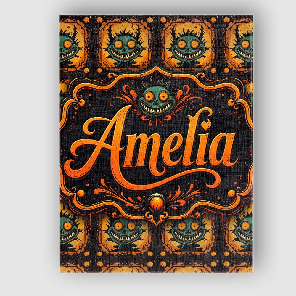 Personalised Name Grinning Monster Halloween Custom Bespoke Contemporary Display Canvas Wall Art Print Decor Picture Ready to Hang