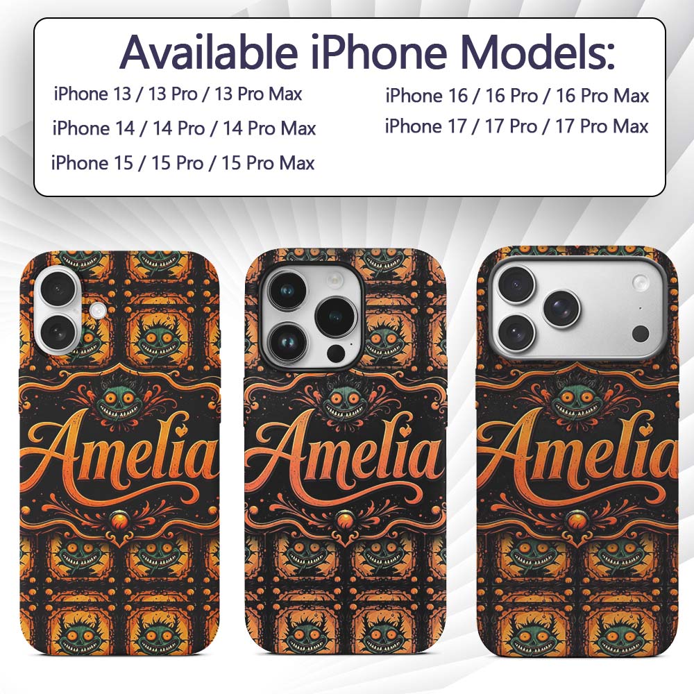 Grinning Monster Halloween Pumpkin Scene Seamless Custom Name Protective Phone Case Mobile Cover Durable Everyday Smartphone Shock Resistant