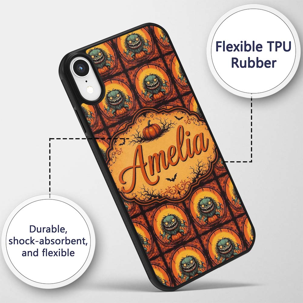 Cartoon Monster Frame Halloween Seamless Pattern Custom Name Protective Phone Case Mobile Cover Durable Everyday Smartphone Shock Resistant