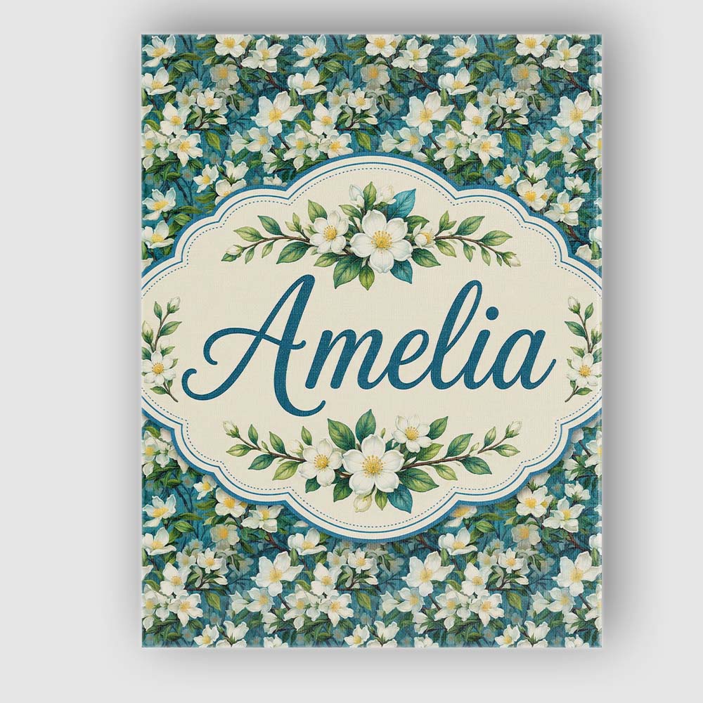 Personalised Name White Blossom Floral Custom Modern Room Accent Elegant Feature Canvas Wall Art Print Decor Picture Ready to Hang