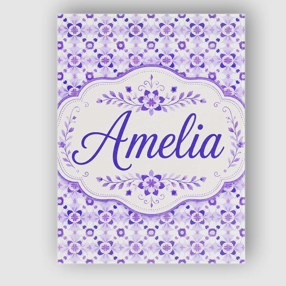 Personalised Name Purple Geometric Floral Custom Unique Gift Idea Elegant Feature Canvas Wall Art Print Decor Picture Ready to Hang