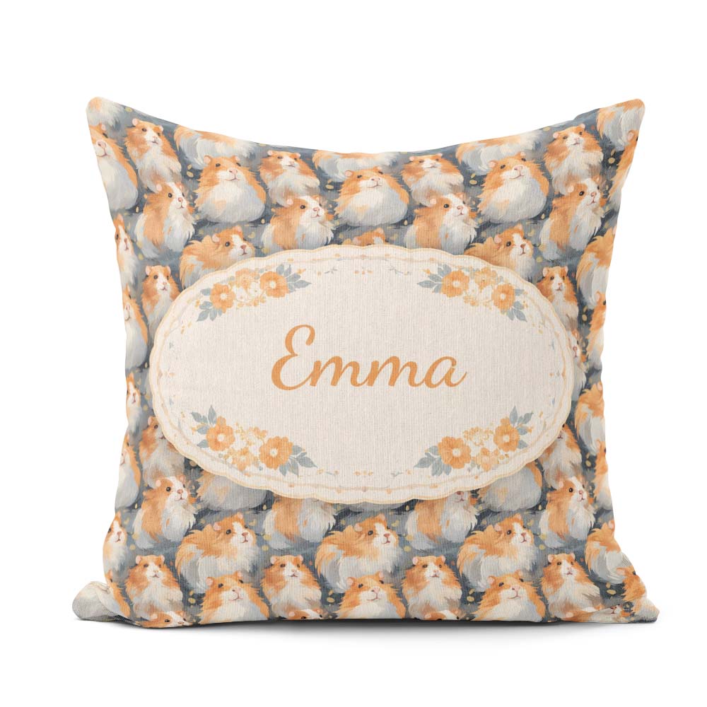 Custom Name Realistic Fluffy Hamster Background Seamless Pattern Square Filled Cushion Throw Pillow Sofa Bed Home Decor Zip Washable UK Made