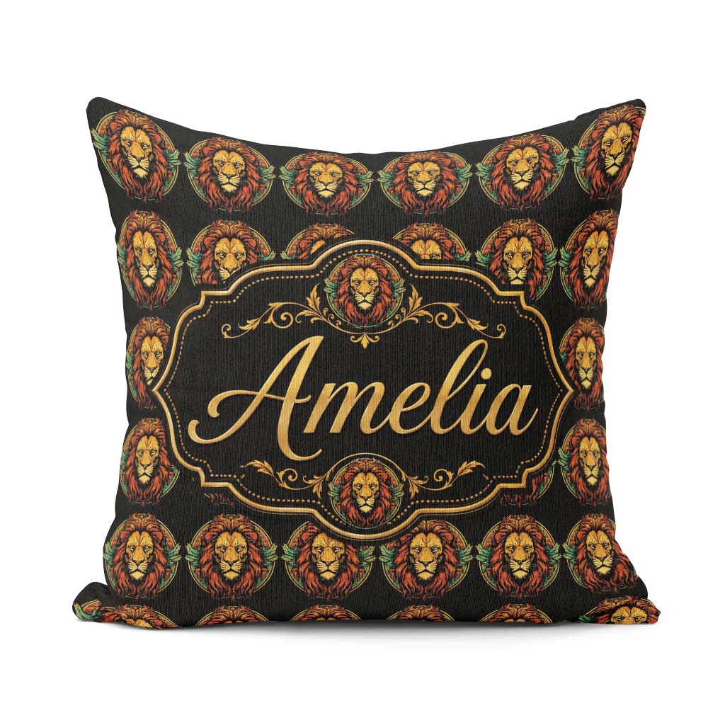 Custom Name Majestic Lion Crest with on Dark Background Seamless Square Filled Cushion Throw Pillow Sofa Bed Home Decor Zip Washable UK Made