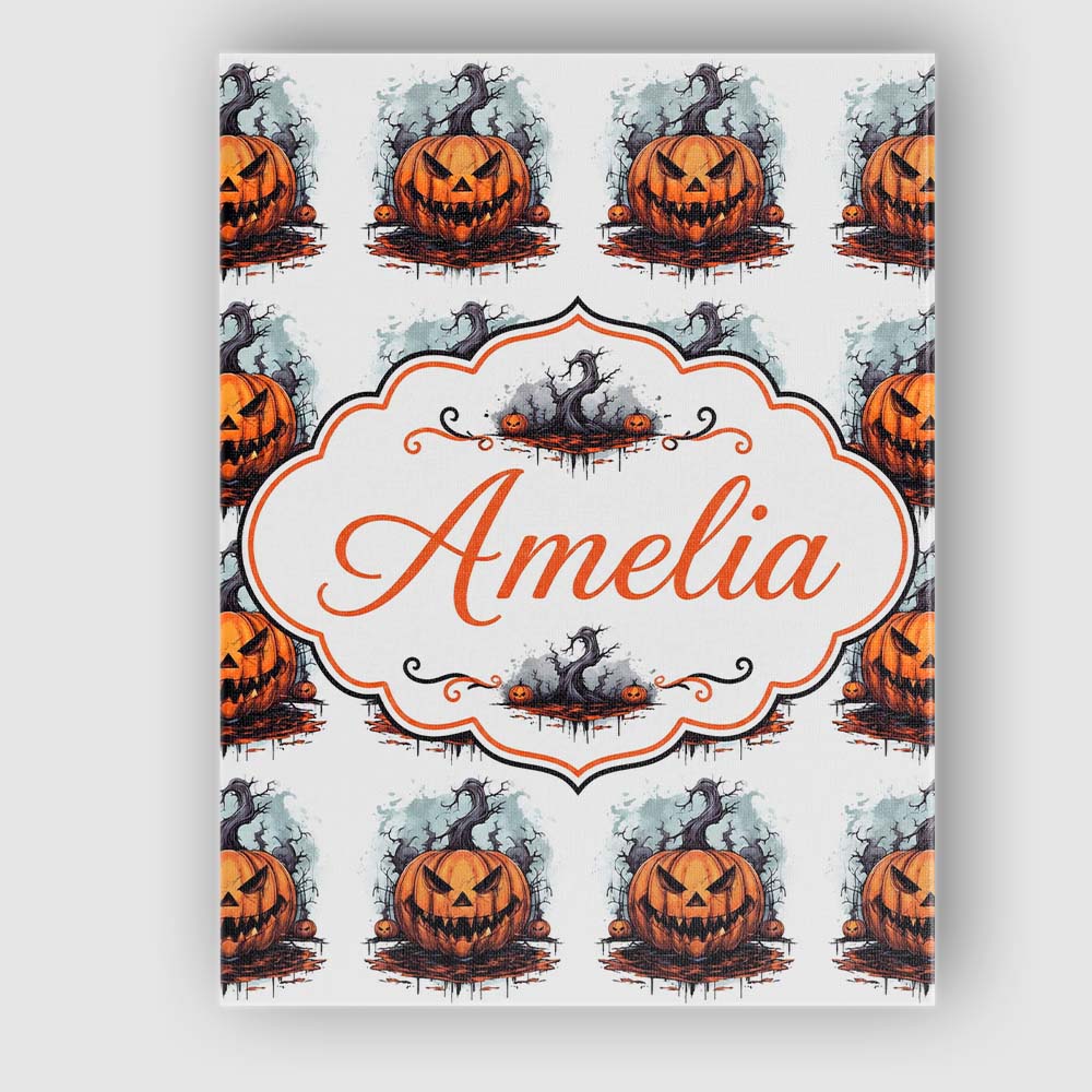 Personalised Name Scary Jack O Lantern Custom Modern Room Accent Elegant Feature Canvas Wall Art Print Decor Picture Ready to Hang