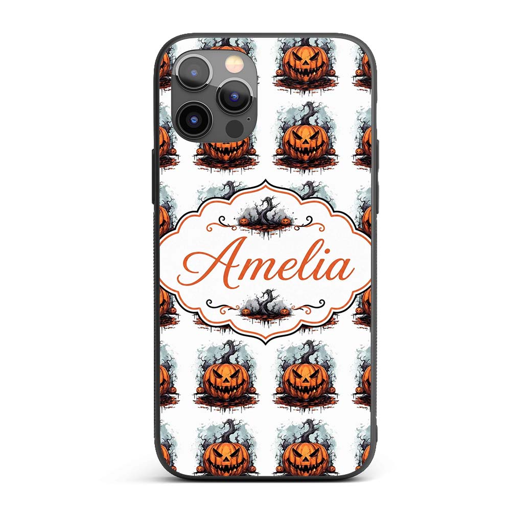 Scary Jack O Lantern Pumpkin Decorative Design Custom Name Protective Phone Case Mobile Cover Durable Everyday Smartphone Shock Resistant