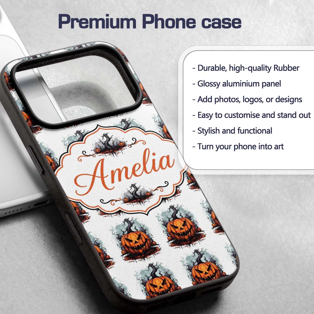 Scary Jack O Lantern Pumpkin Decorative Design Custom Name Protective Phone Case Mobile Cover Durable Everyday Smartphone Shock Resistant