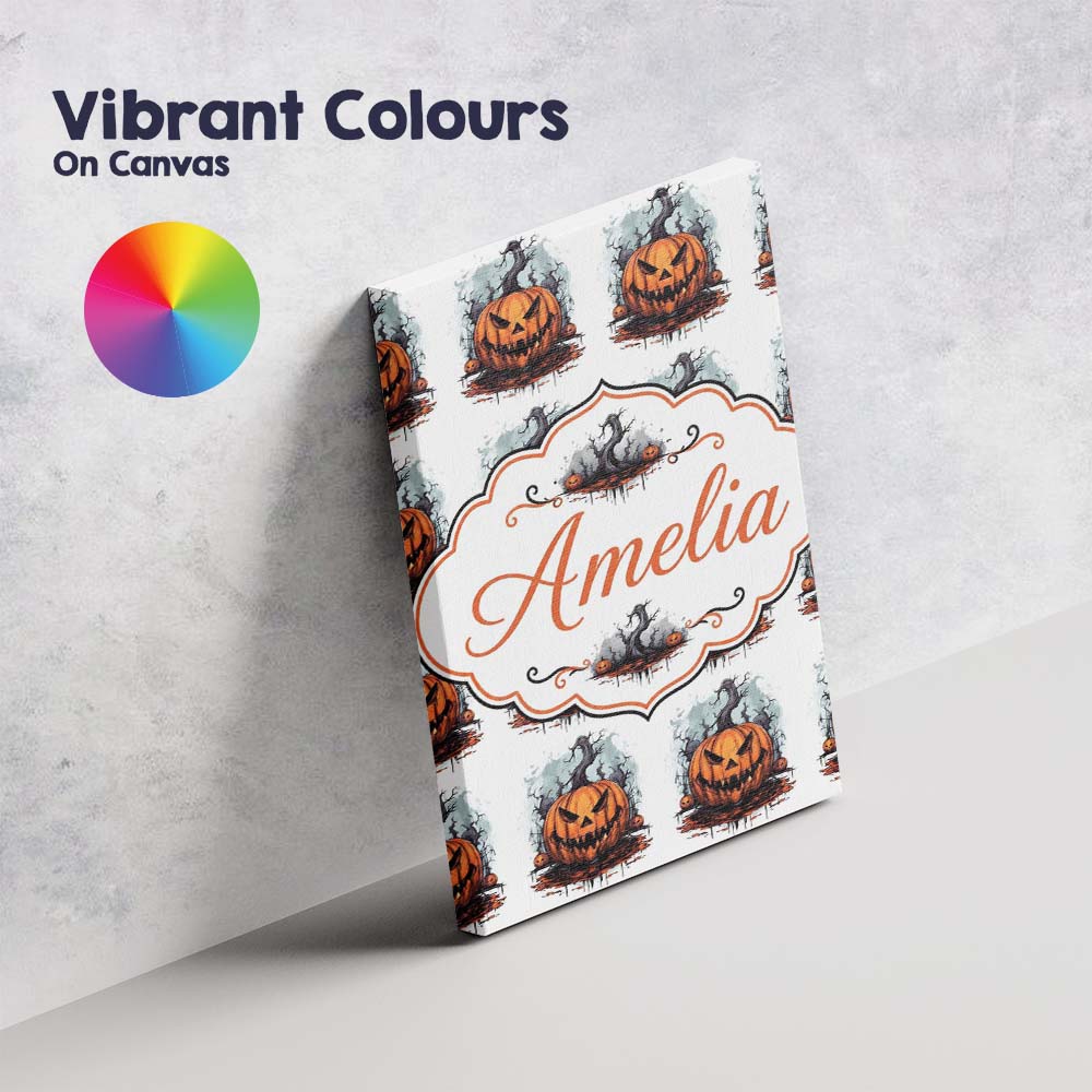 Personalised Name Scary Jack O Lantern Custom Modern Room Accent Elegant Feature Canvas Wall Art Print Decor Picture Ready to Hang