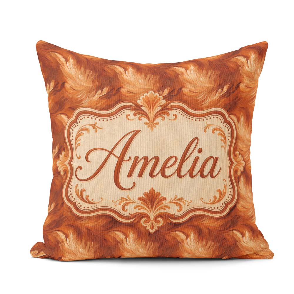 Custom Name Abstract Orange Texture Seamless Pattern Artistic Square Filled Cushion Throw Pillow Sofa Bed Home Decor Zip Washable UK Made