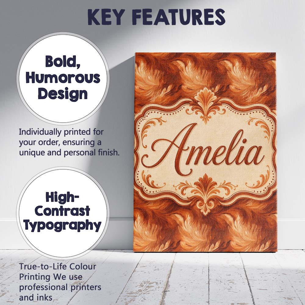 Personalised Name Abstract Orange Brush Custom Modern Room Accent Elegant Feature Canvas Wall Art Print Decor Picture Ready to Hang