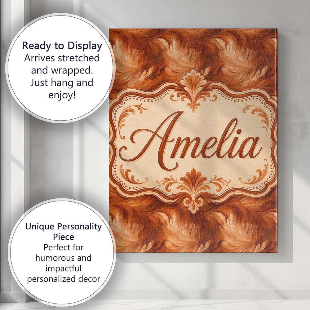 Personalised Name Abstract Orange Brush Custom Modern Room Accent Elegant Feature Canvas Wall Art Print Decor Picture Ready to Hang