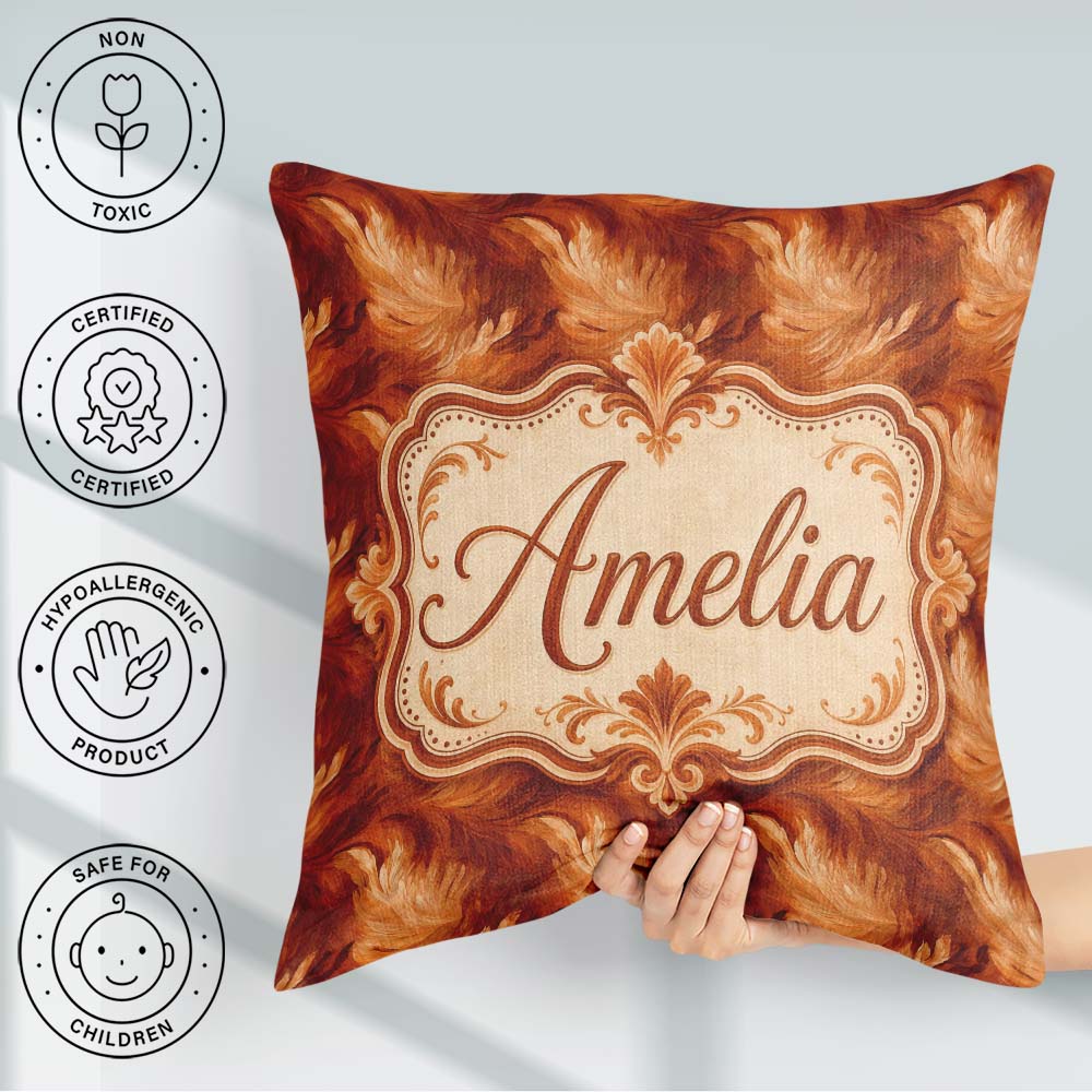 Custom Name Abstract Orange Texture Seamless Pattern Artistic Square Filled Cushion Throw Pillow Sofa Bed Home Decor Zip Washable UK Made