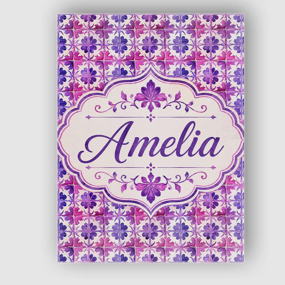 Personalised Name Purple Watercolor Tile Custom Unique Gift Idea Elegant Feature Canvas Wall Art Print Decor Picture Ready to Hang