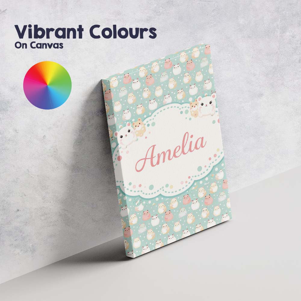 Personalised Name Pastel Cute Hamster Soft Polka Dot Seamless Custom Contemporary Display Canvas Wall Art Print Decor Picture Ready to Hang