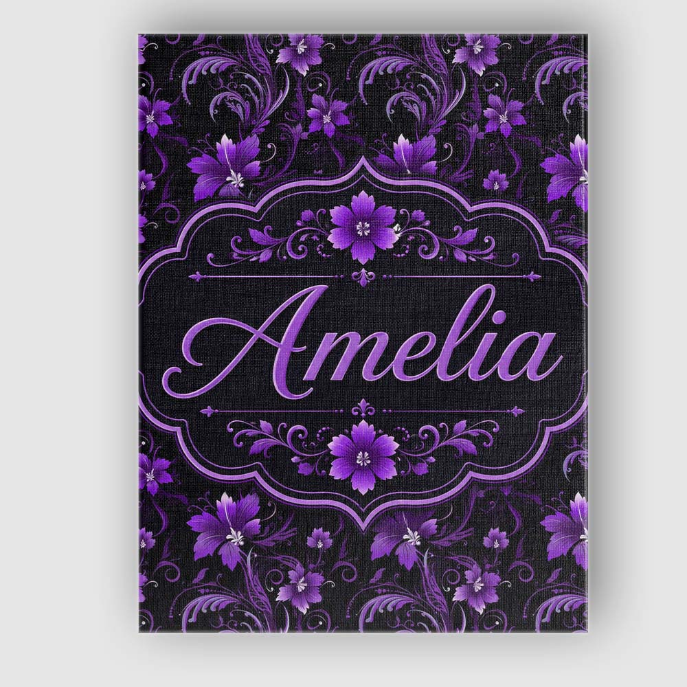 Personalised Name Elegant Purple Floral Custom Unique Gift Idea Modern Room Accent Canvas Wall Art Print Decor Picture Ready to Hang