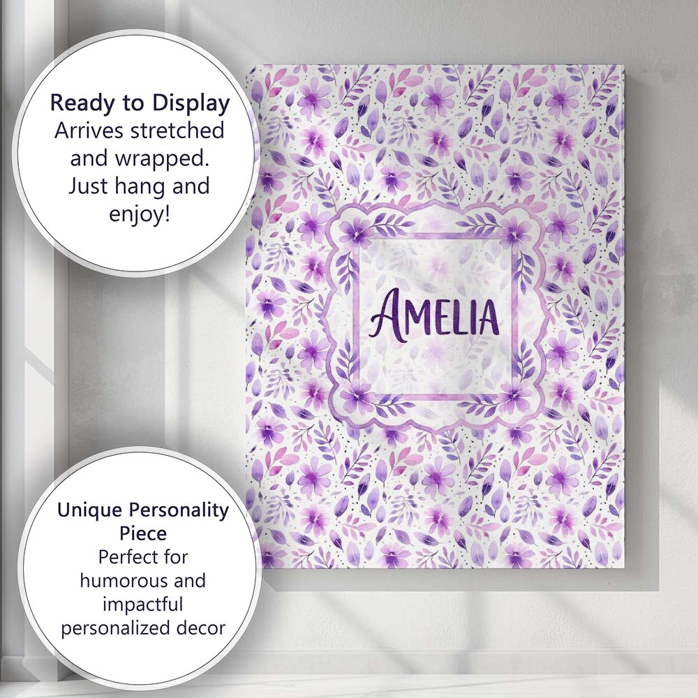Personalised Name Pastel Purple Watercolor Custom Unique Gift Idea Elegant Feature Canvas Wall Art Print Decor Picture Ready to Hang